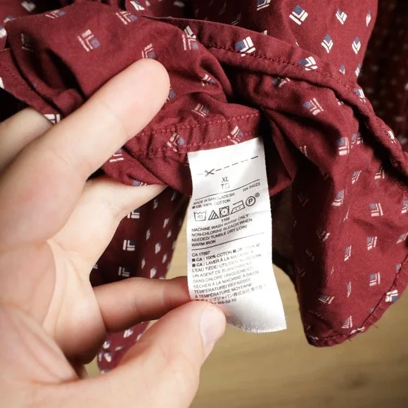 Banana Republic Mens Stretch Soft Wash Slim Fit Burgundy Print Long Sleeve XL - Picture 6 of 6